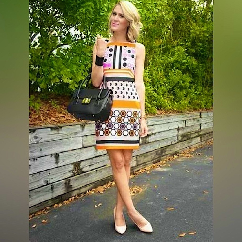 MUSE |  Geometric Pink and Orange Sheath Summer Dress